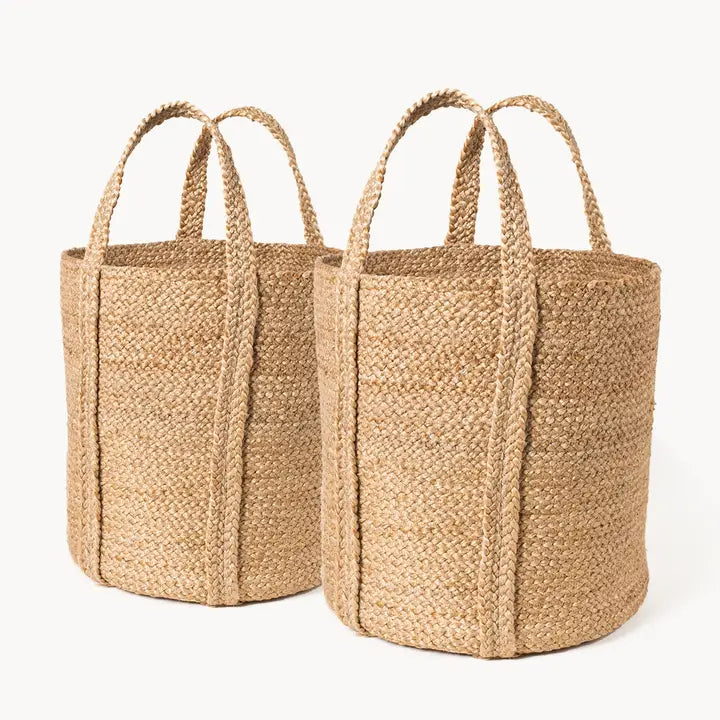 Handwoven Storage • Kata Basket with Handle-Natural-Set of 2