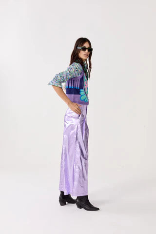 CULOTTE METALLIC LINEN PANTS - VIOLET