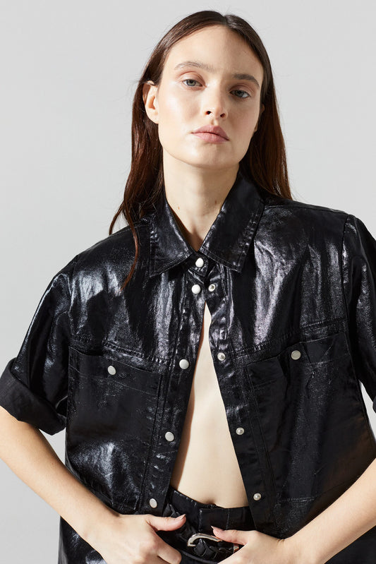 Soho Metallic Linen Shirt - Black