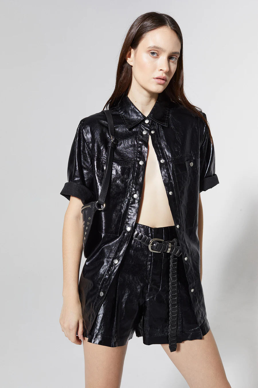 Soho Metallic Linen Shirt - Black