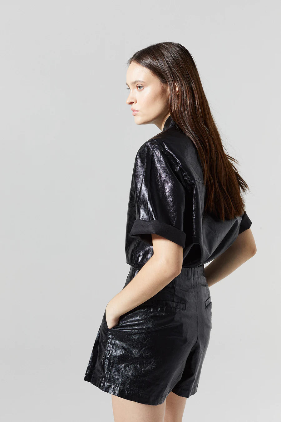 Soho Metallic Linen Shirt - Black