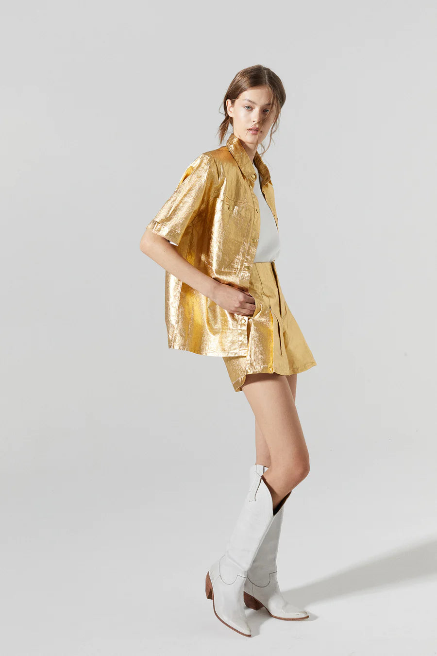 Soho Metallic Linen Shirt - Gold