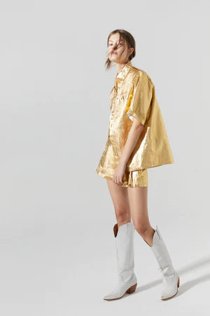 Soho Metallic Linen Shirt - Gold