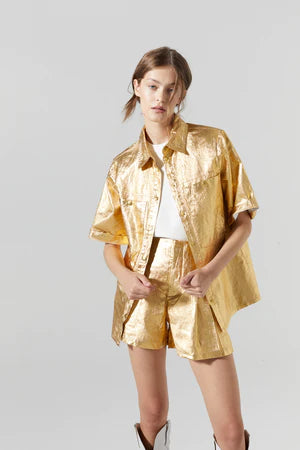 Soho Metallic Linen Shirt - Gold