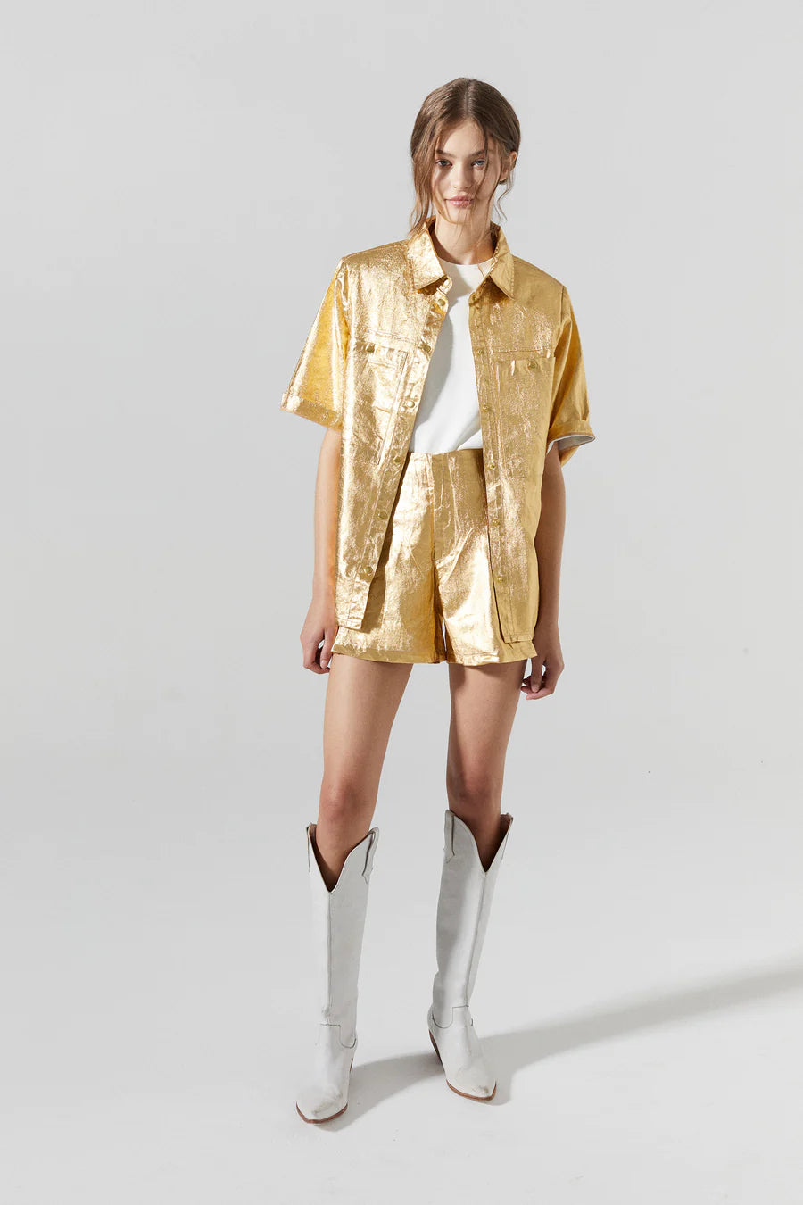 Soho Metallic Linen Shirt - Gold