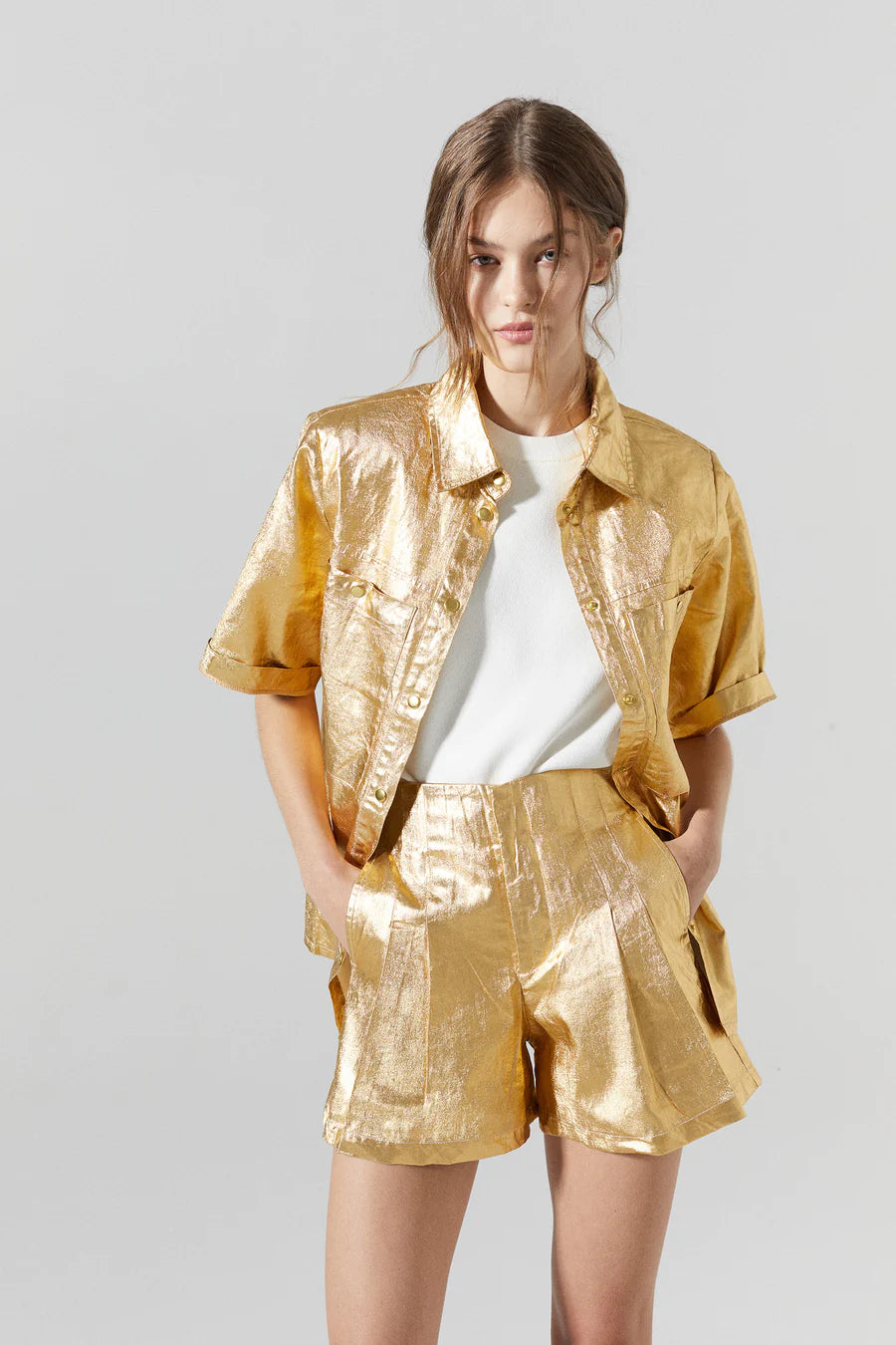 Soho Metallic Linen Shirt - Gold