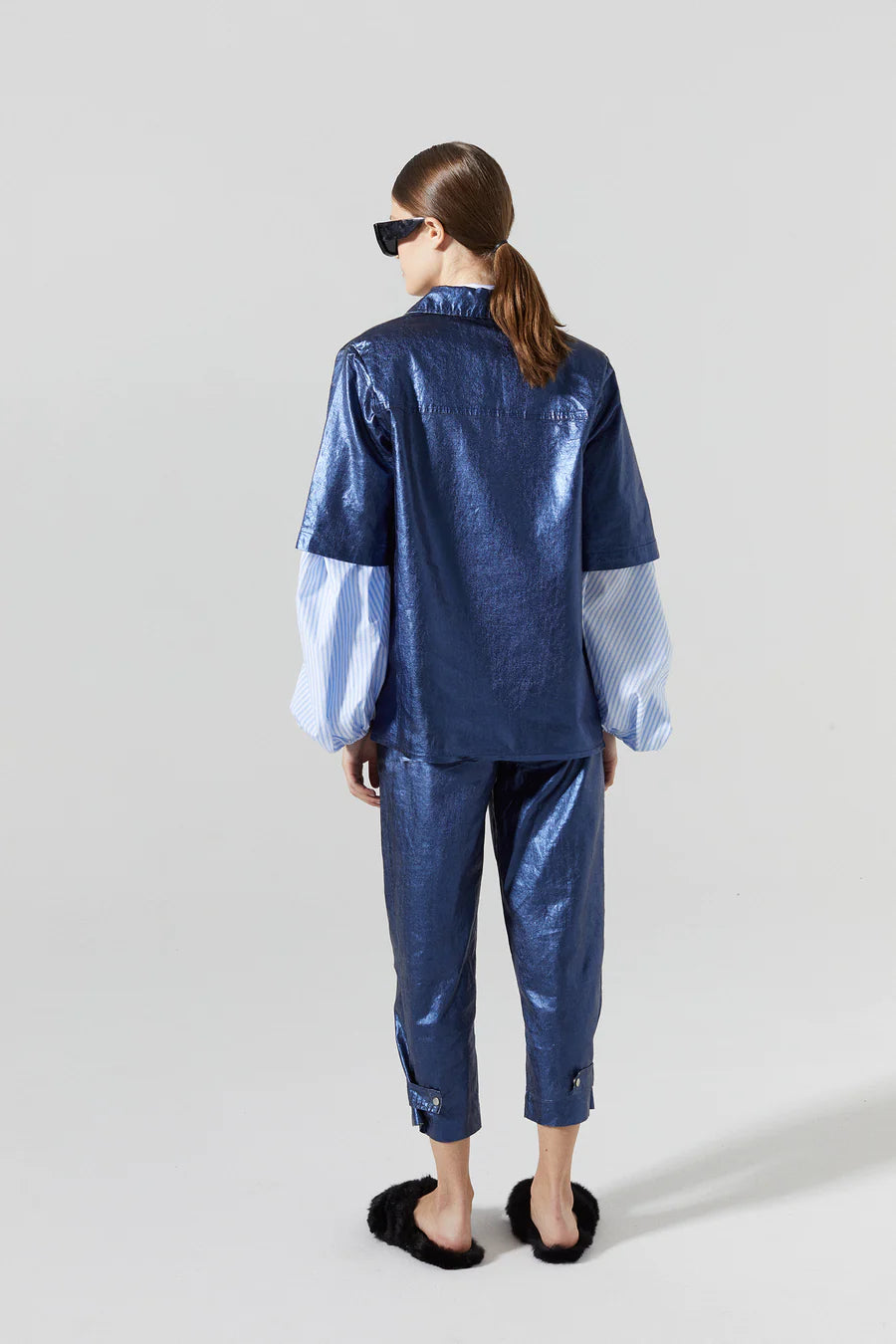 Soho Metallic Linen Shirt - Dark Blue