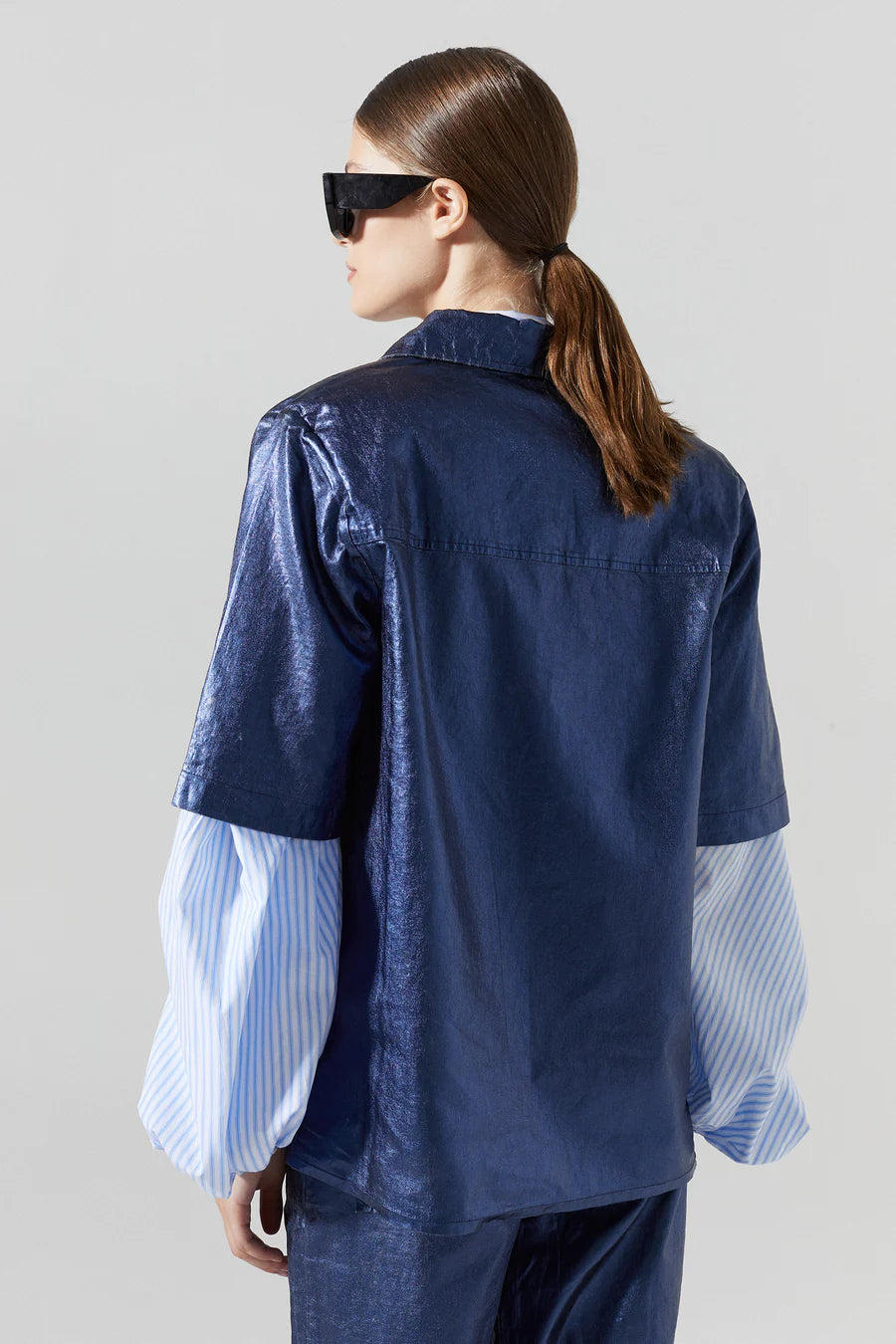 Soho Metallic Linen Shirt - Dark Blue