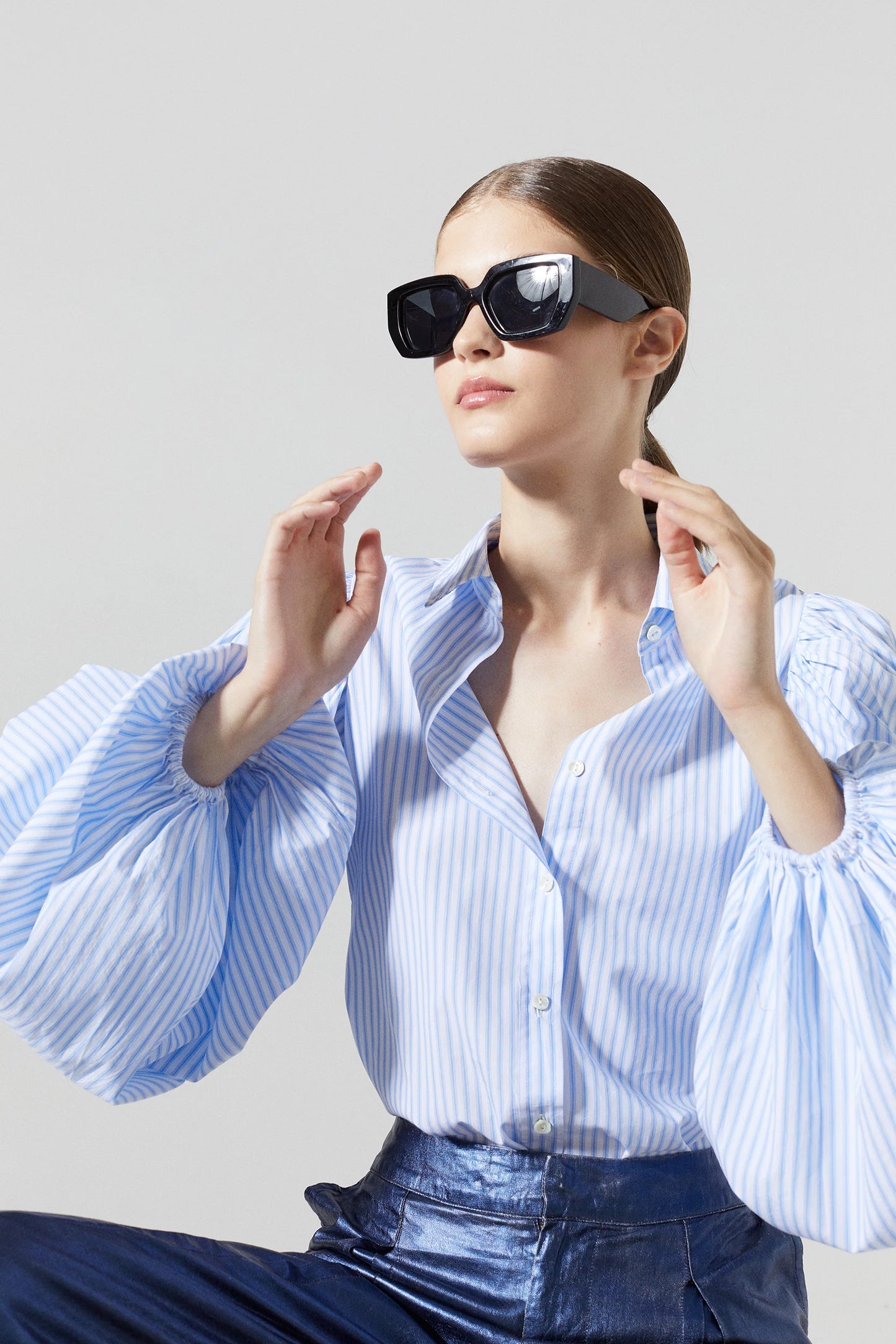 Cotton Poplin Shirt - Blue Stripes