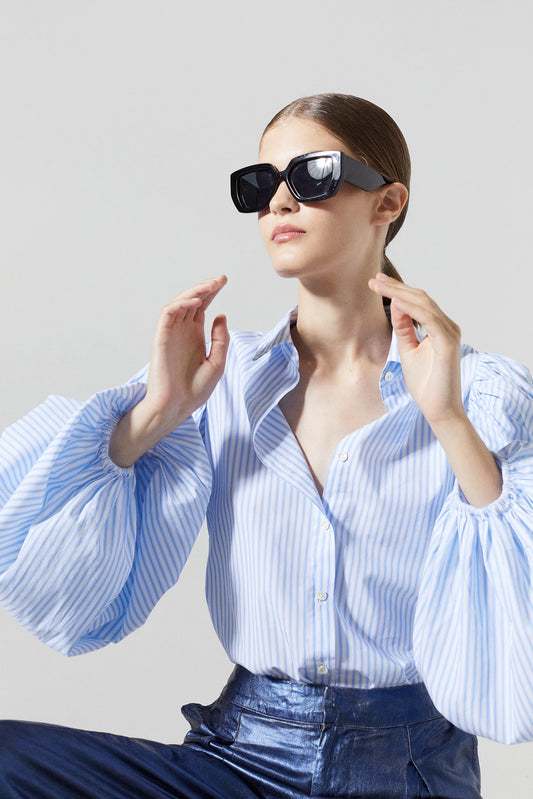 Cotton Poplin Shirt - Blue Stripes