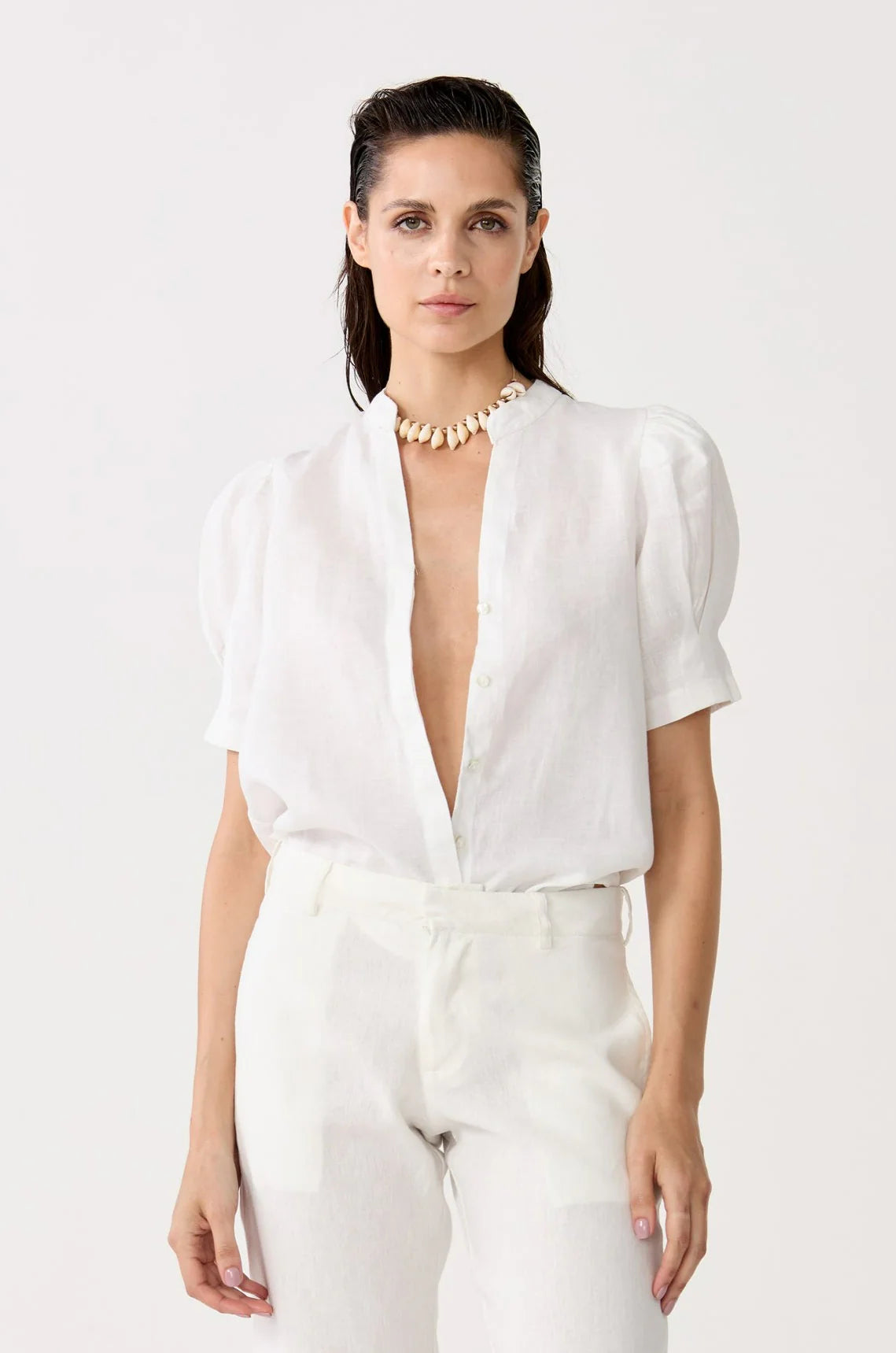 ATHINA LINEN SHIRT - WHITE