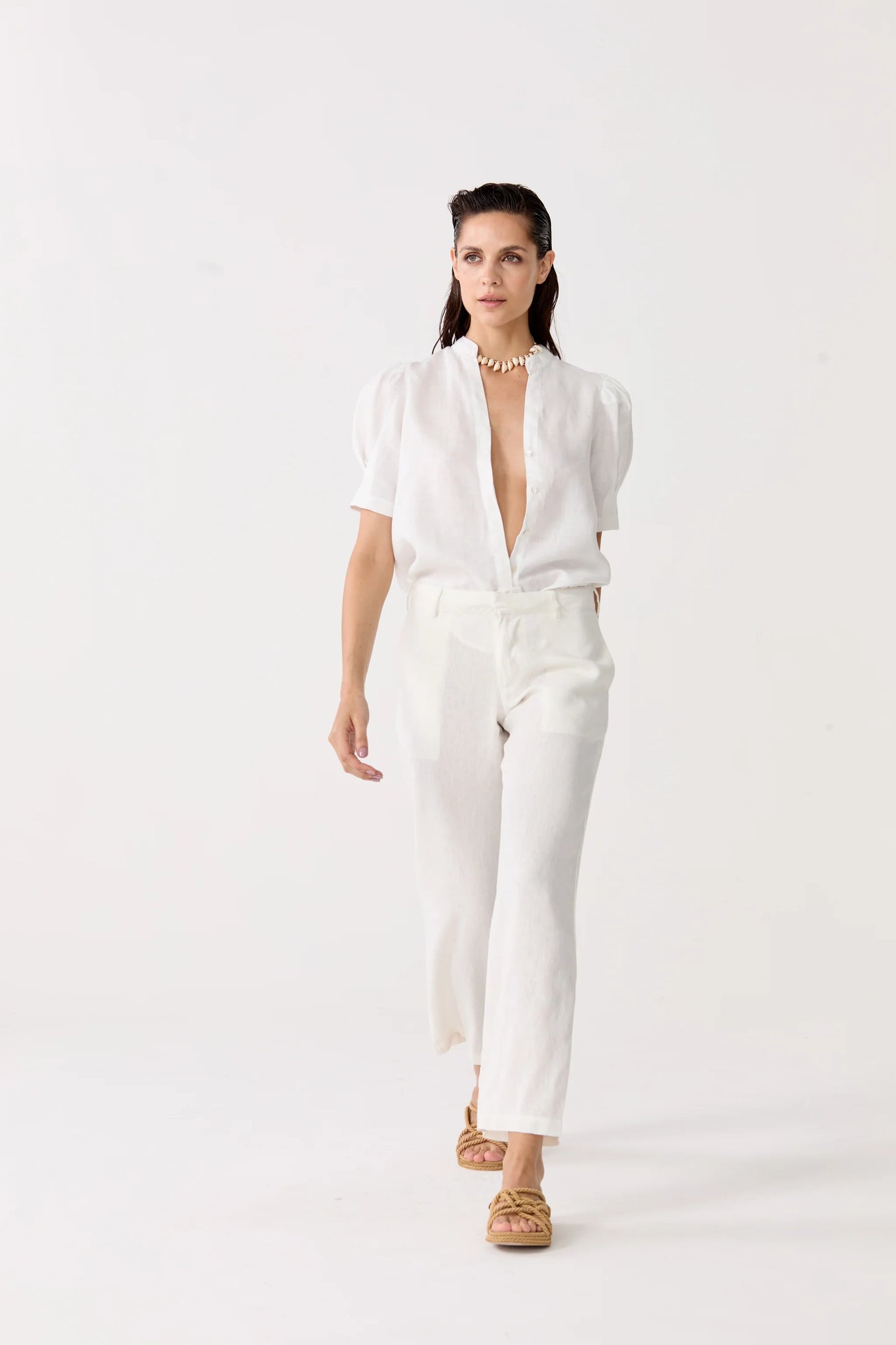 ATHINA LINEN SHIRT - WHITE