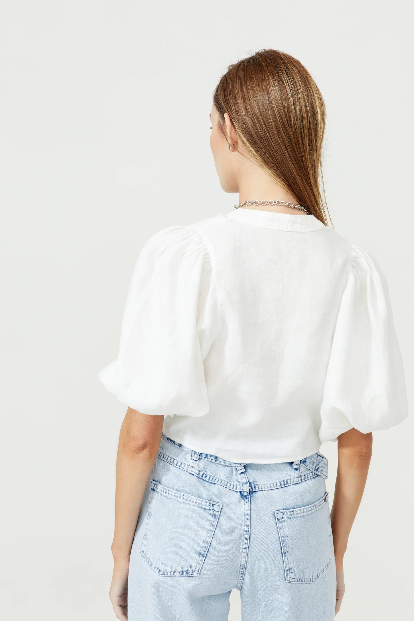 BUBBLE LINEN CROP TOP - WHITE