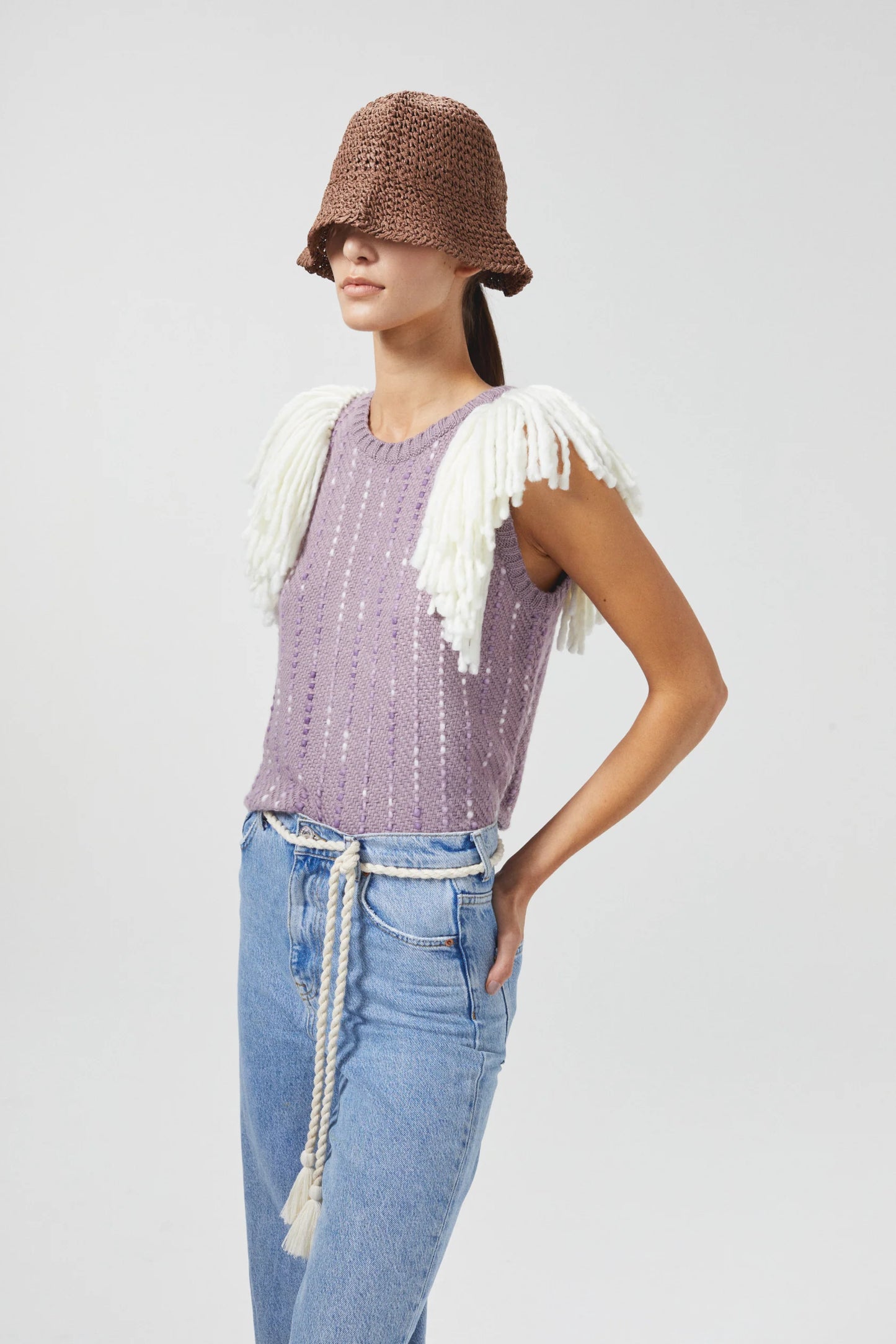 Merino Wool Vest - Lilac with Natural