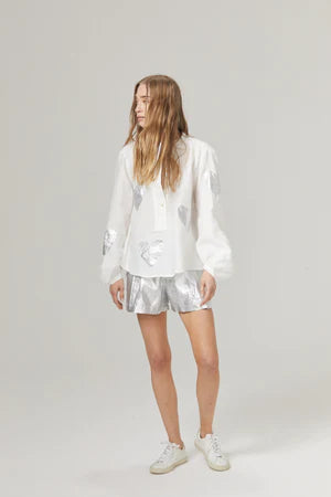 Linen Shirt - Off-white with Silver Hearts