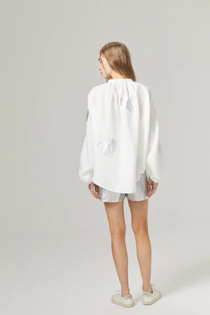 Linen Shirt - Off-white with Silver Hearts