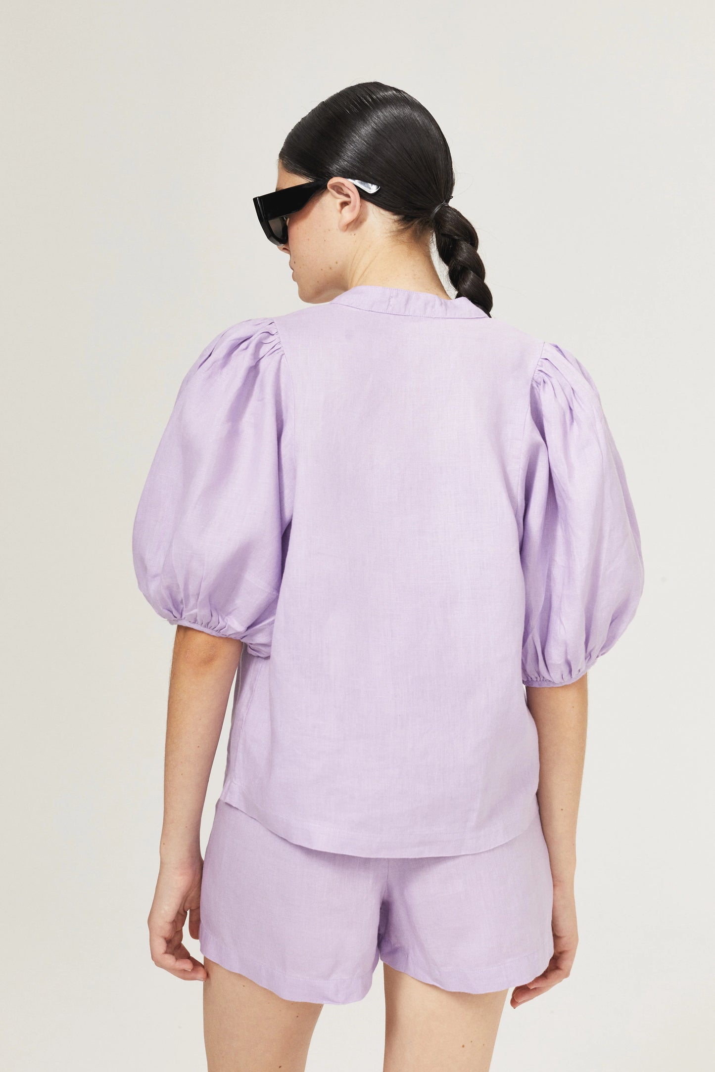 BUBBLE LINEN SHIRT - BRIGHT LILAC WITH CONTRASTING DETAILS