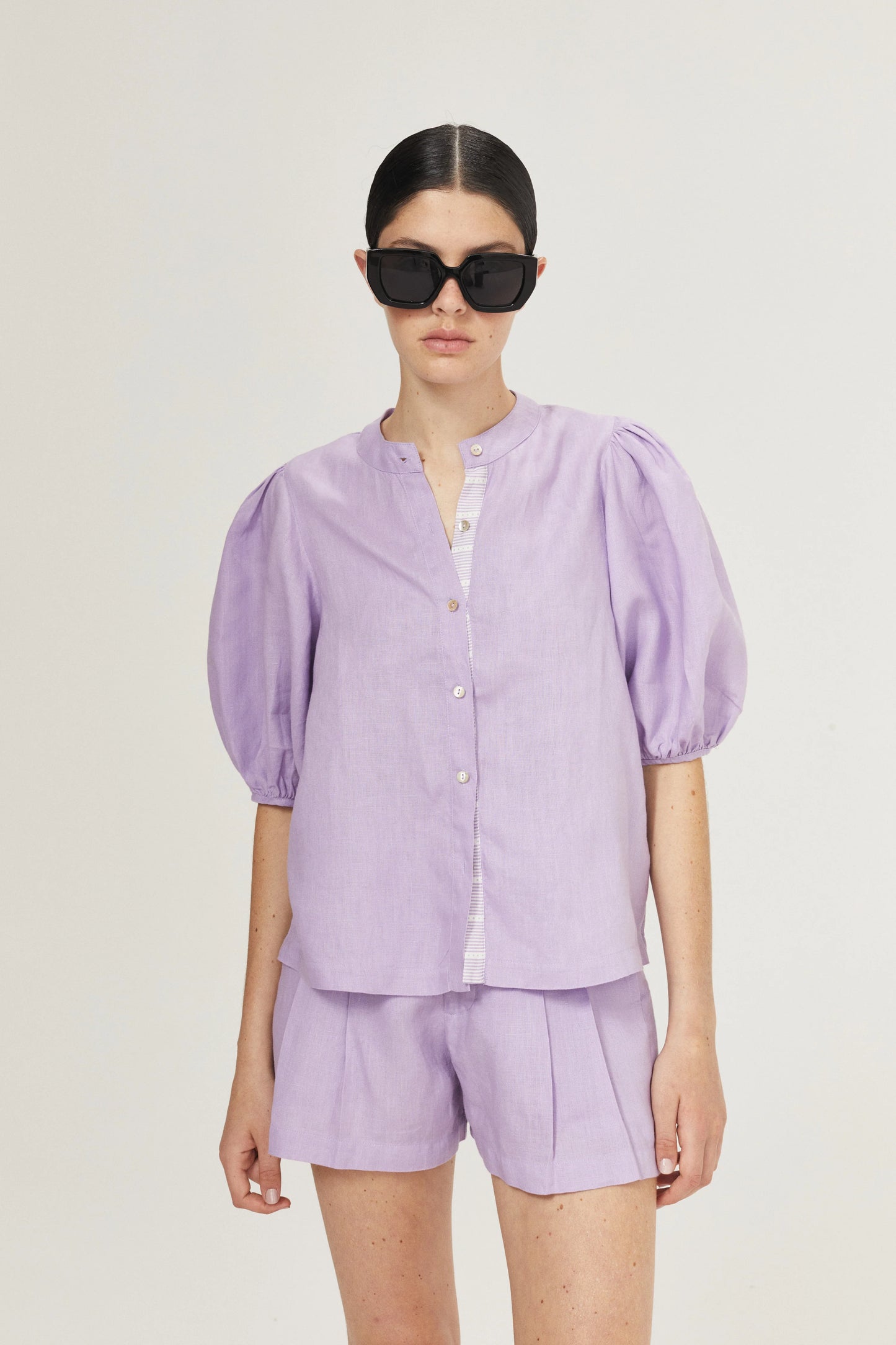 BUBBLE LINEN SHIRT - BRIGHT LILAC WITH CONTRASTING DETAILS