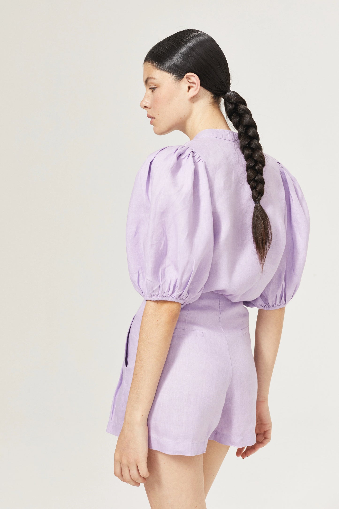 BUBBLE LINEN SHIRT - BRIGHT LILAC WITH CONTRASTING DETAILS