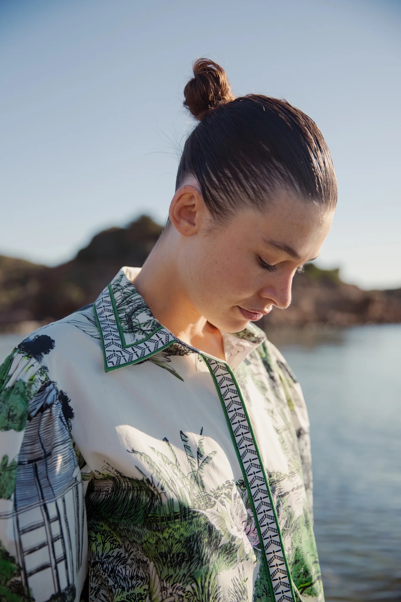 POPLIN SHIRT THAILAND WHITE AND GREEN