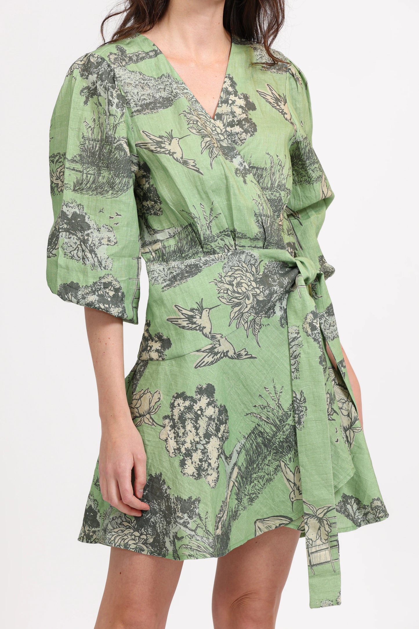 LINEN SHORT DRESS THAILAND GREEN