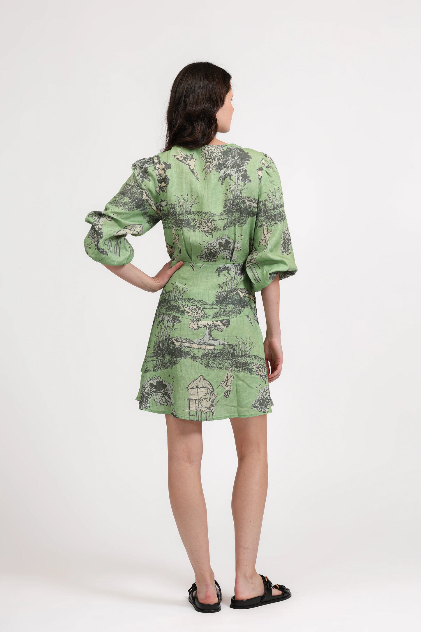 LINEN SHORT DRESS THAILAND GREEN