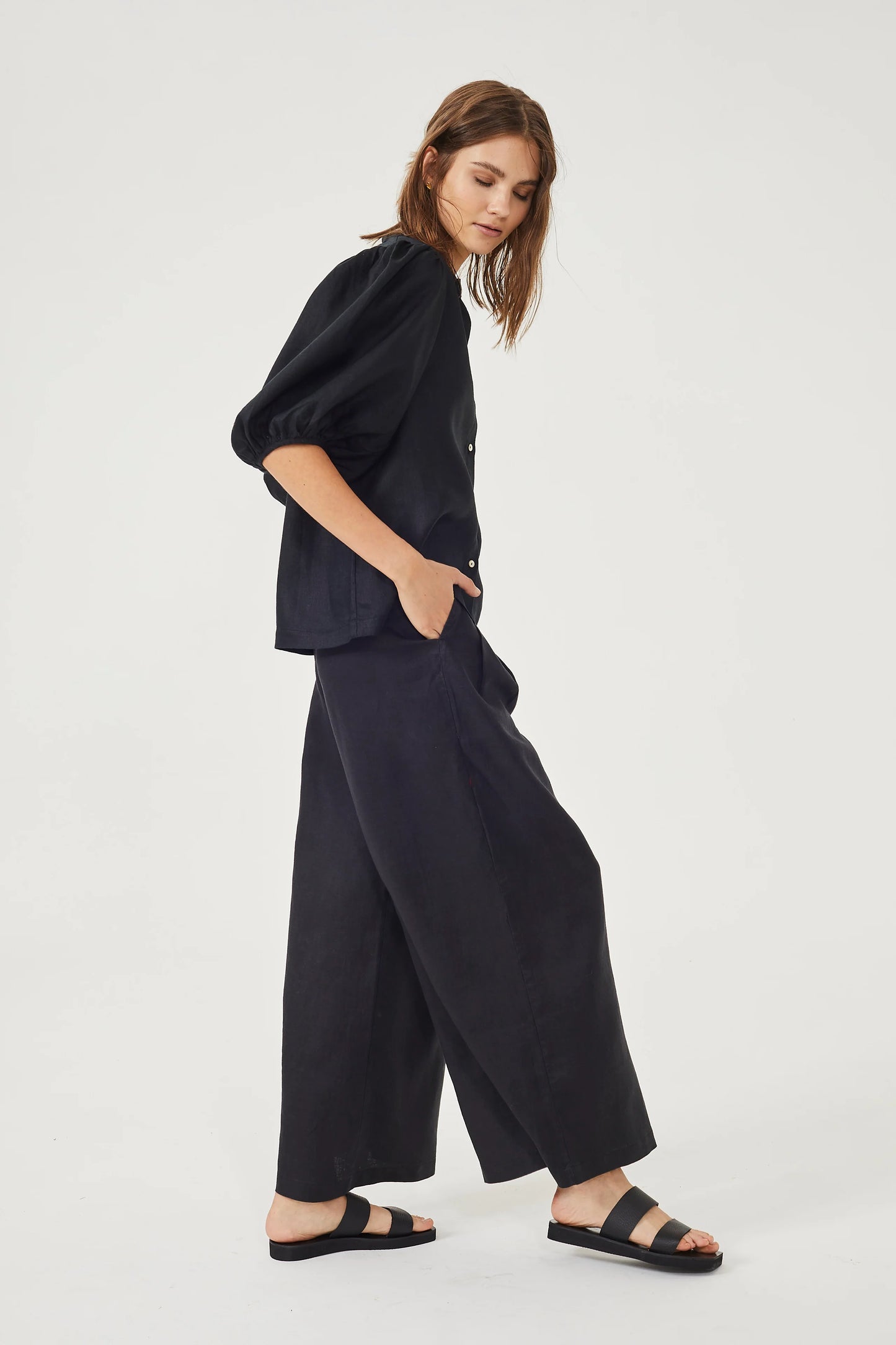 CULOTTE LINEN PANTS - BLACK