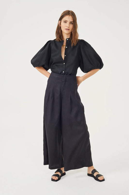 CULOTTE LINEN PANTS - BLACK