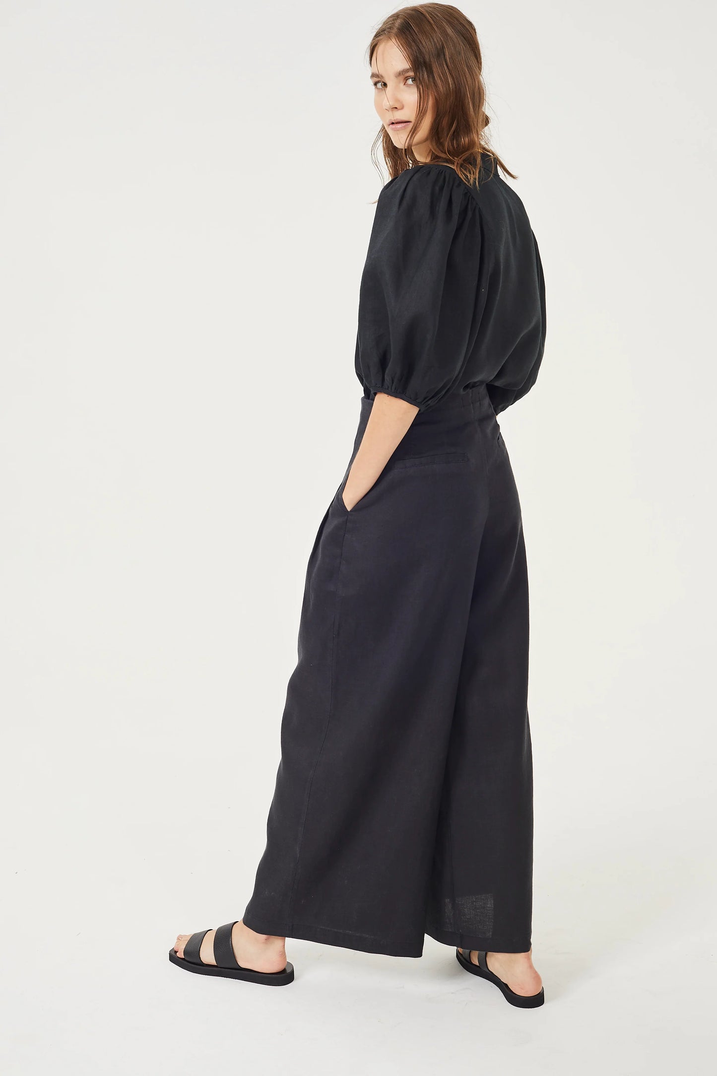 CULOTTE LINEN PANTS - BLACK