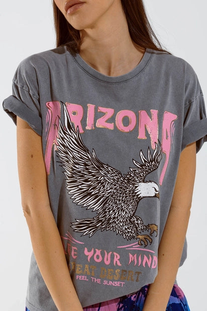 Arizona T-Shirt with Eagle Digital Print in Grey