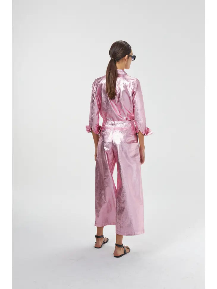 Marino Metallic Linen Shirt - Pink