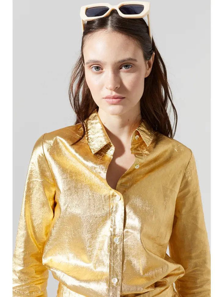 Marino Metallic Linen Shirt - Gold