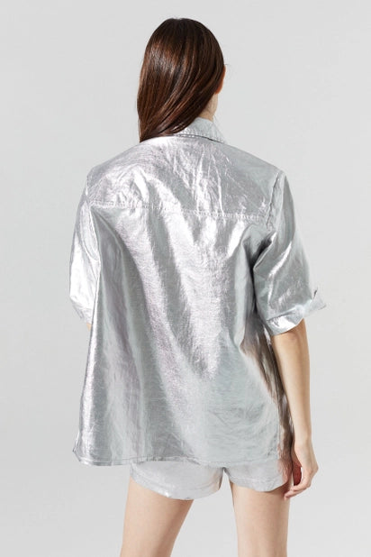 Soho Metallic Linen Shirt - Silver