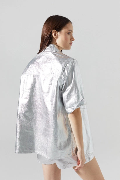 Soho Metallic Linen Shirt - Silver