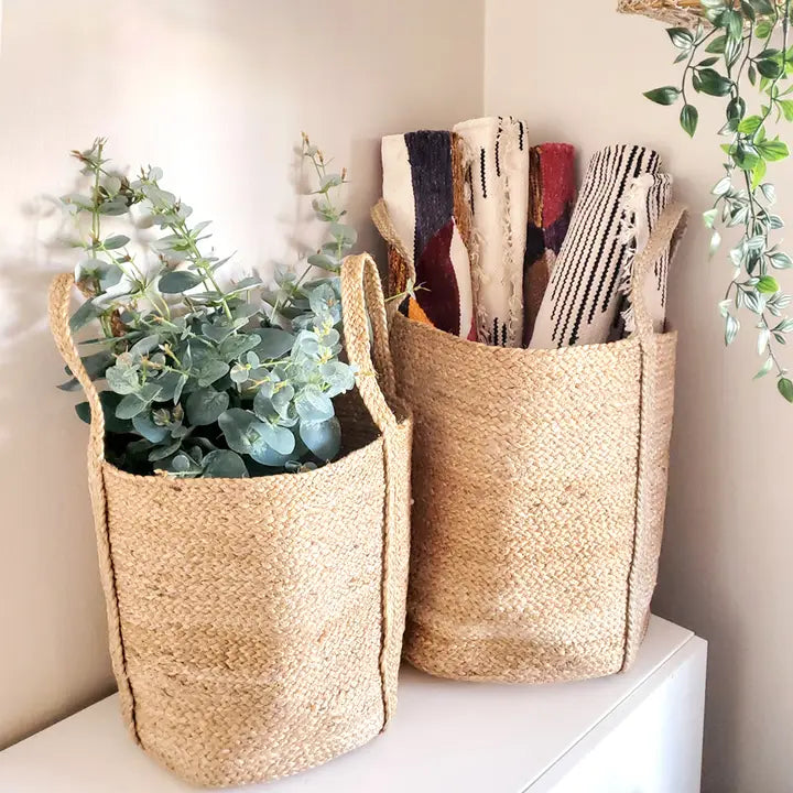 Handwoven Storage • Kata Basket with Handle-Natural-Set of 2