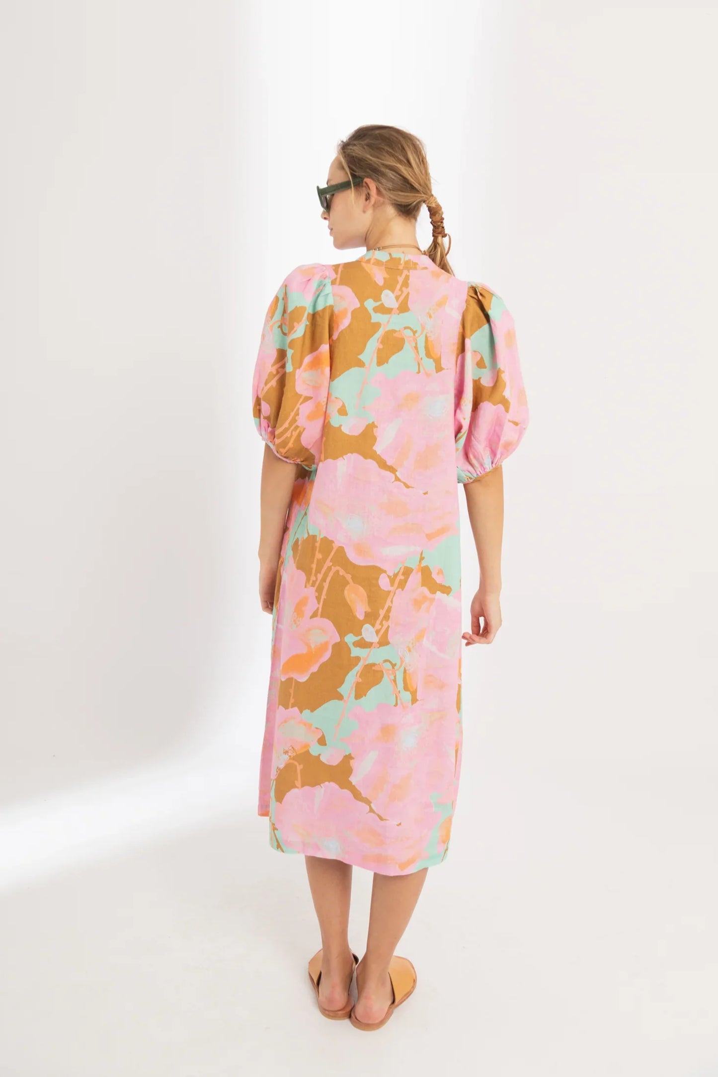 BUBBLE LINEN DRESS - AQUARELA