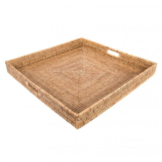 Rattan Square Serving/Ottoman Tray- Honey Brown