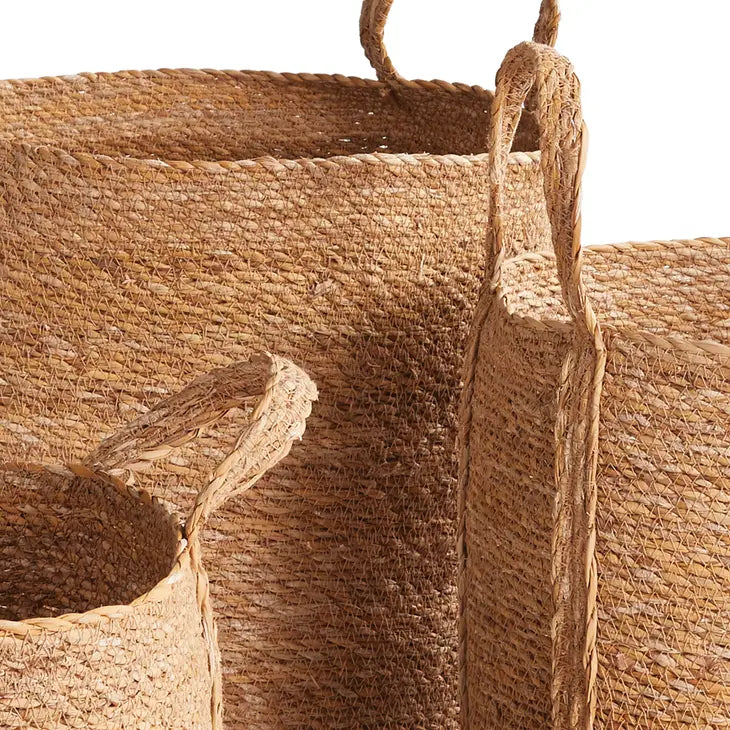 Seagrass Round Baskets With Long Handles