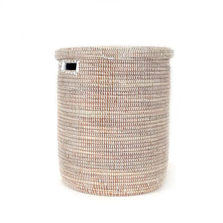 Senegalese Basket: Large Hamper Flat Lid- White