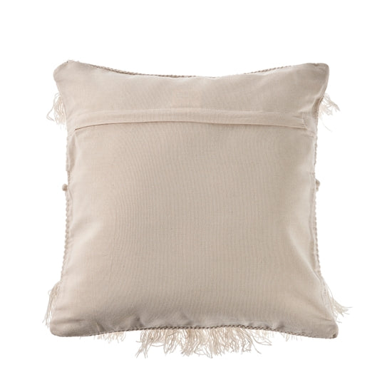 Textured and Fringe Ivory Throw Pillow