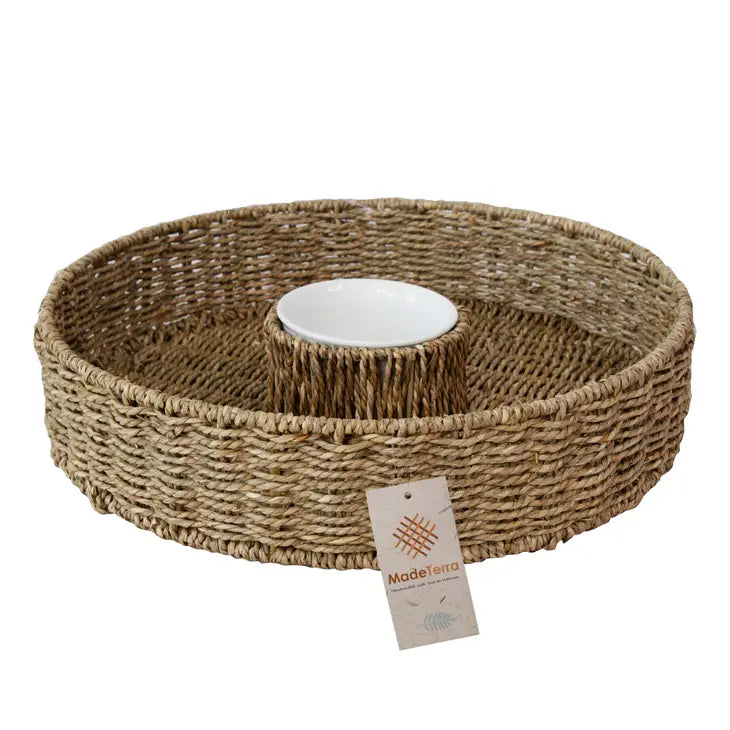 Wicker Woven Chip & Dip Serving Platter.Serving Tray