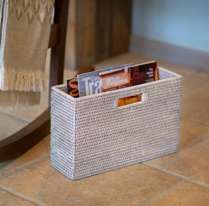 Rattan Magazine Basket- White Wash