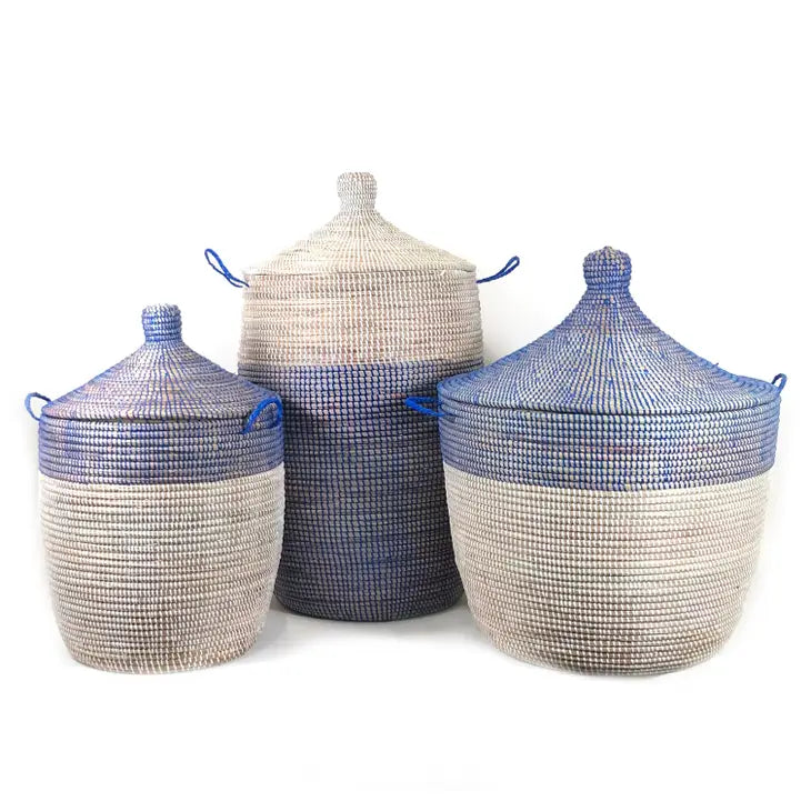 Senegalese Hamper - Two Tone Navy and White WIDE