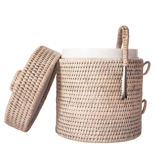 Rattan Ice Bucket with Tongs