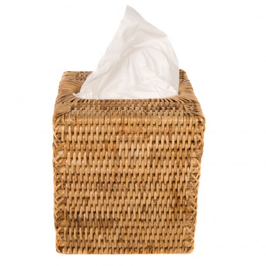 Rattan Column Tissue Box Cover- Honey Brown