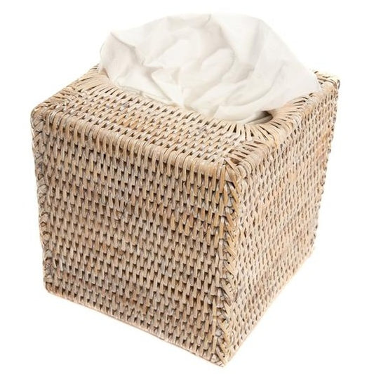 Artifacts Rattan Column Tissue Box Cover- White Wash