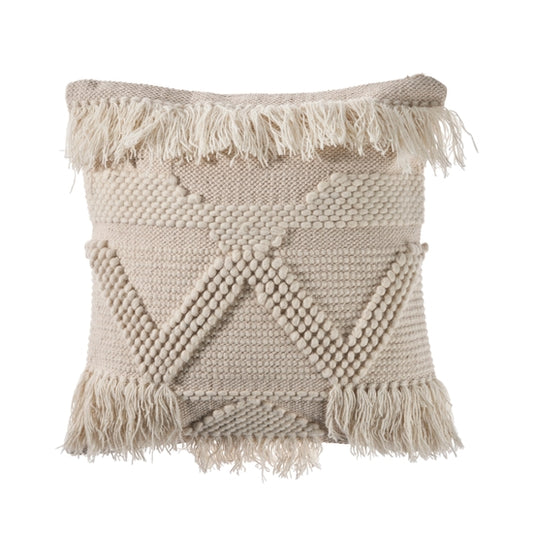 Textured and Fringe Ivory Throw Pillow