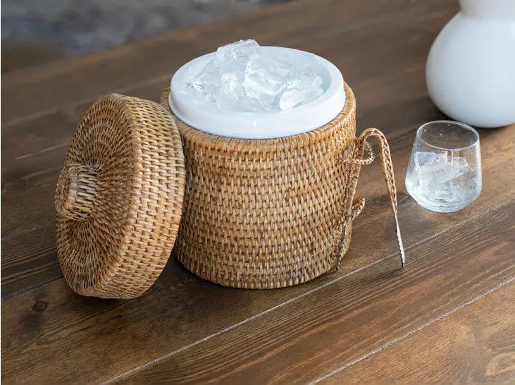 Rattan Ice Bucket with Tongs