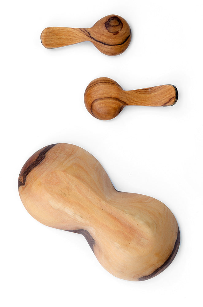 Double Wild Olive Wood & Bone Spice Bowl with Spoons