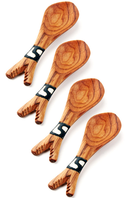 Set of 4 Omena Wild Olivewood Fish Spoons with Bone